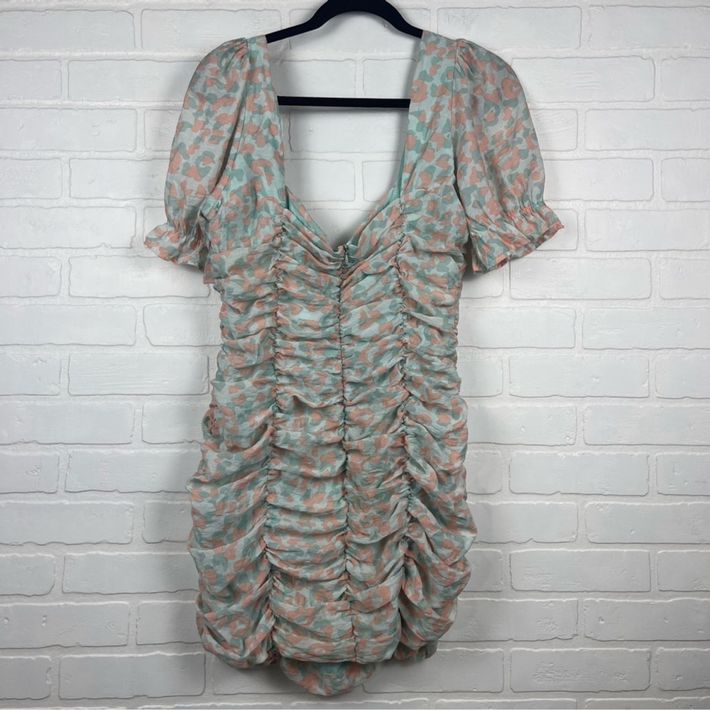 Runaway The Label Mini Dress Ruched Pink and teal Leopard Dress XL / 10 Cute - Picture 4 of 12